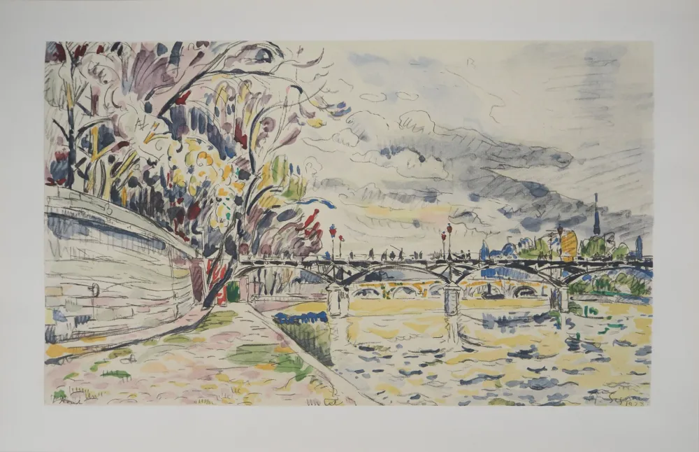 石版画 Signac - Paris : La Passerelle des Arts vue des Quais de la Seine