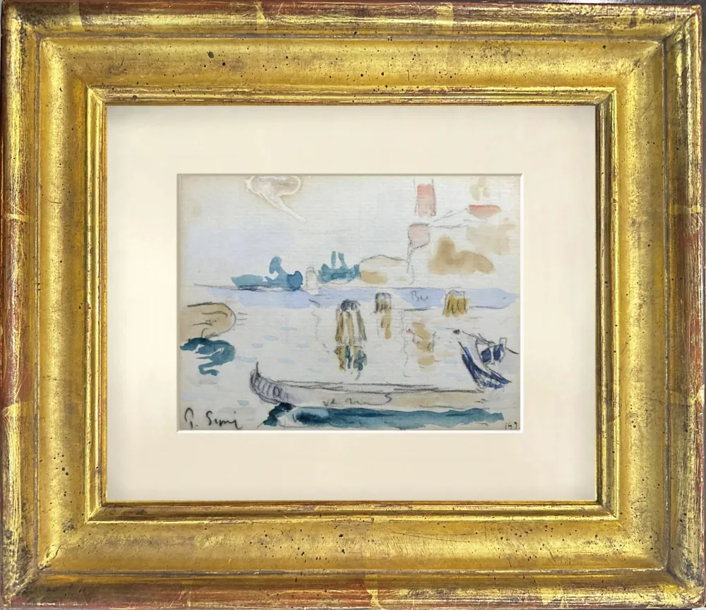 无技术 Signac - VUE SUR LE PORT AVEC BATEAU DE REPOS