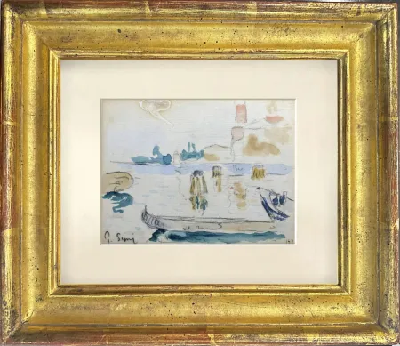 无技术 Signac - VUE SUR LE PORT AVEC BATEAU DE REPOS