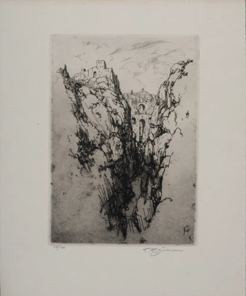 蚀刻版画 Simon - Vue de Ronda, c. 1913 - Hand-signed!