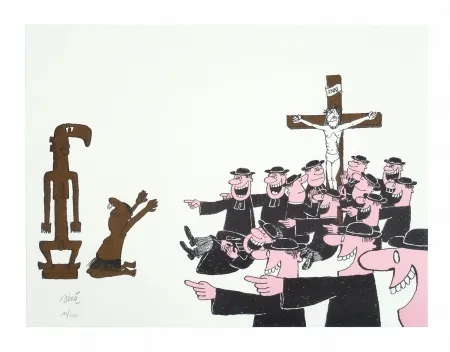 石版画 Siné - Le curé et l'animiste