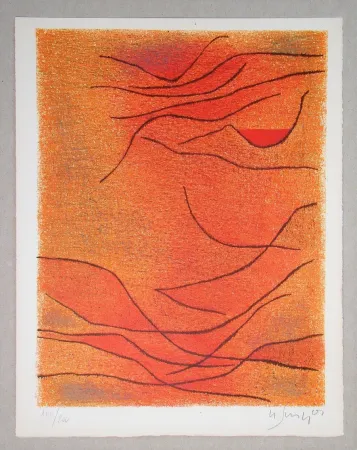 石版画 Singier - La mer au coucher du soleil
