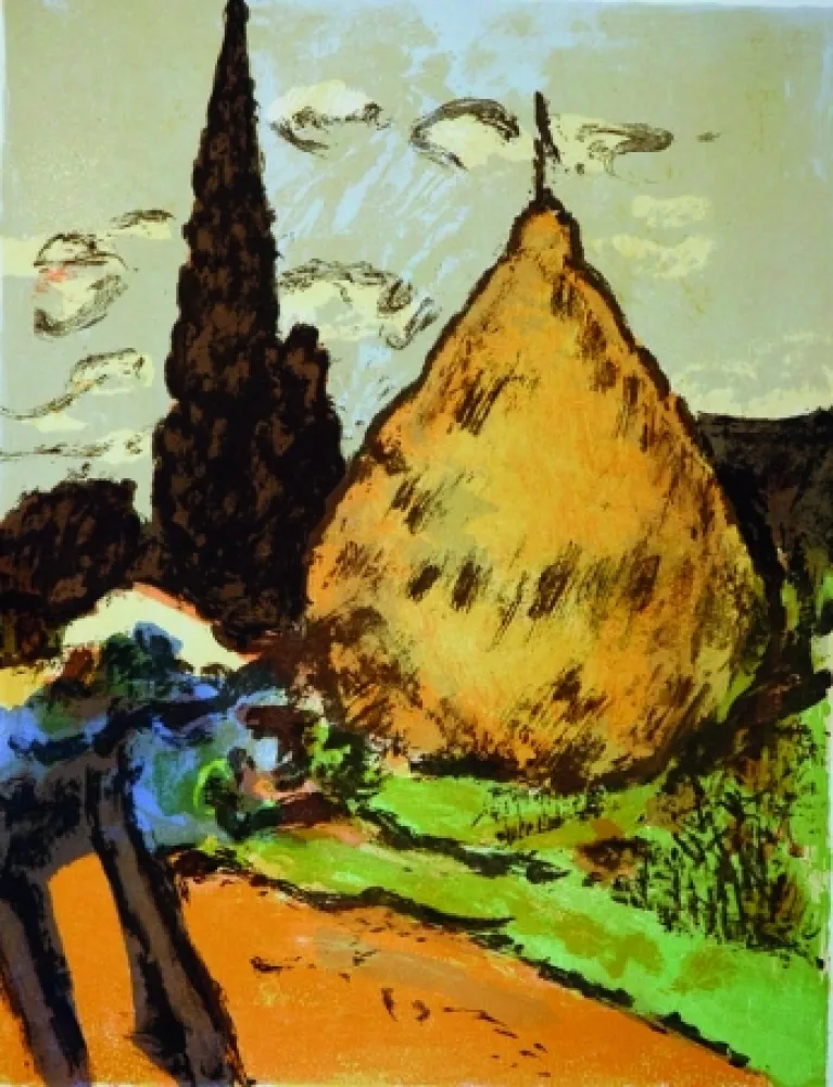 石版画 Soffici - Cipressi e pagliaio