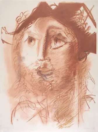 石版画 Somville - Tête d'Arlequin - SEPIA