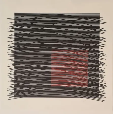 丝网印刷 Soto - Carré virtuel rouge à droite 