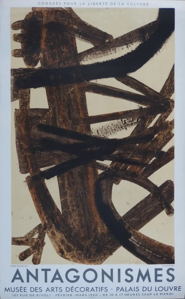 石版画 Soulages - Antagonismes (Brou de Noix)