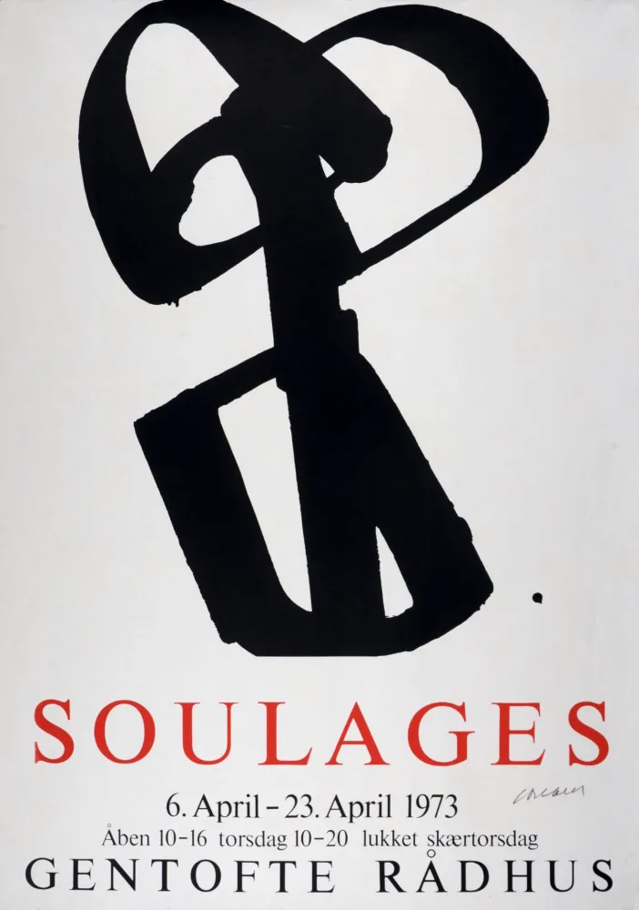 丝网印刷 Soulages - Soulages au Gentofte Rådhus - Sérigraphie n°1, 1973 - Hand-signed