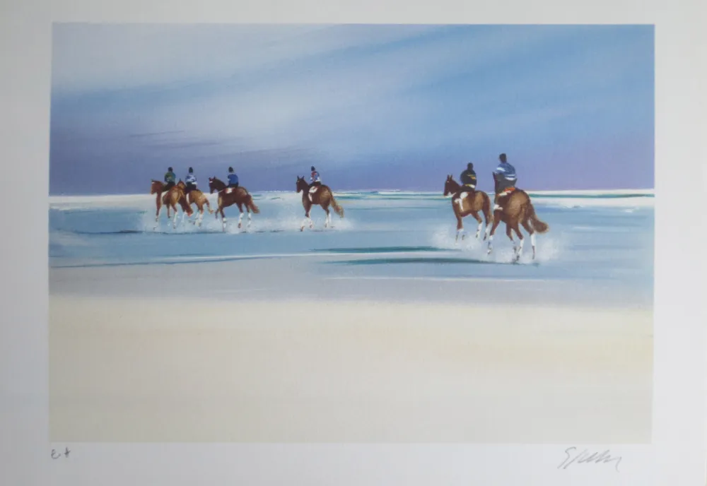 石版画 Spahn - Balade sur la plage