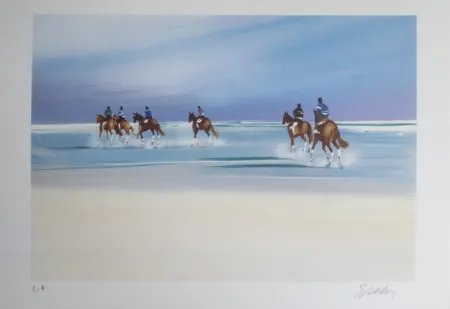 石版画 Spahn - Balade sur la plage