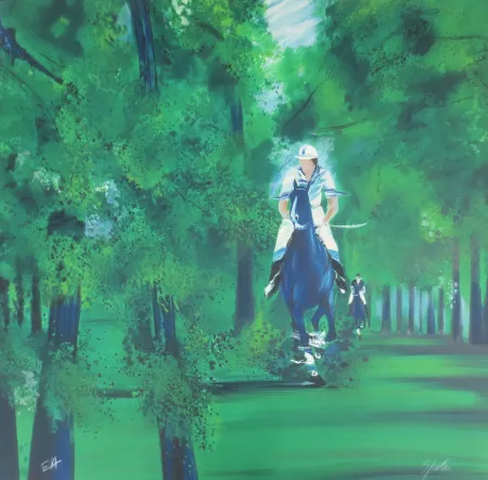 石版画 Spahn - Cavaliers dans la forêt