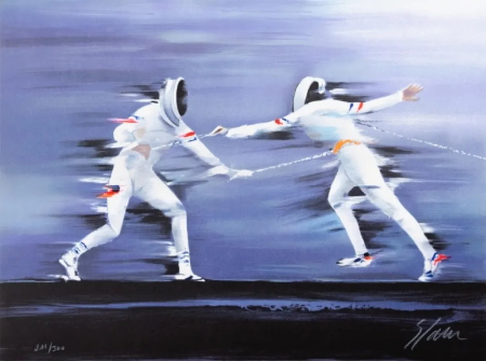 石版画 Spahn - Escrime