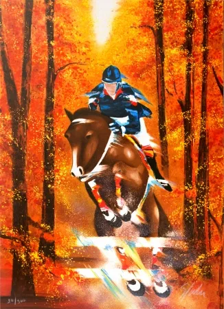 石版画 Spahn - Saut d'obstacles