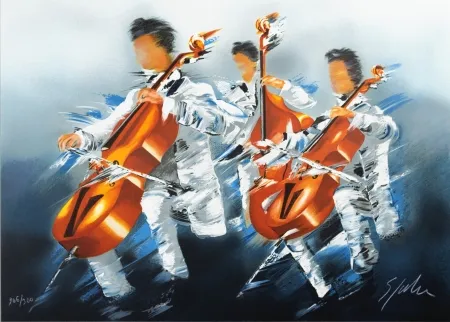 石版画 Spahn - Trio de Violoncelles