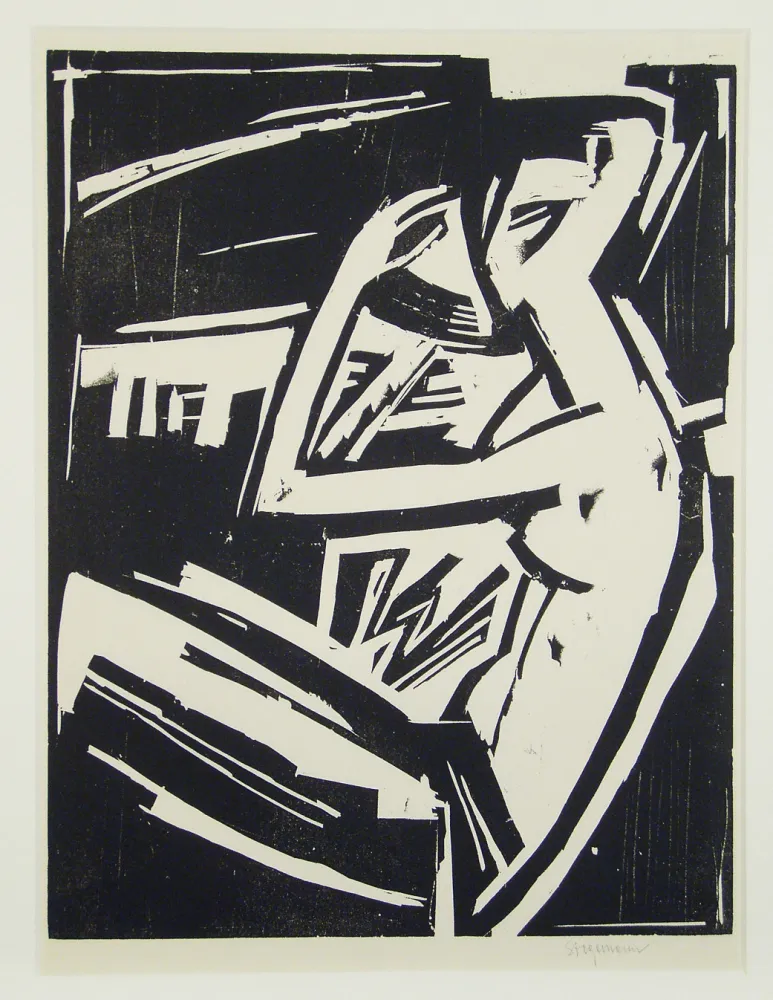 木刻 Stegemann - Nackte Frau sich kämmend (Naked woman combing her hair)