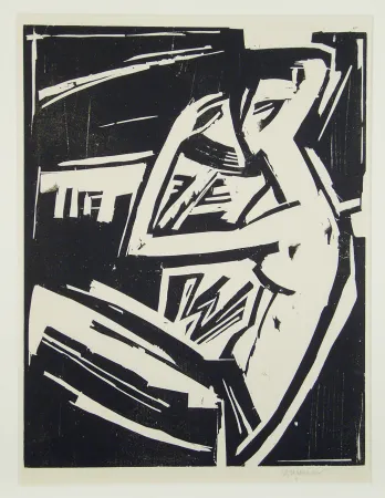 木刻 Stegemann - Nackte Frau sich kämmend (Naked woman combing her hair)