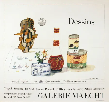 海报 Steinberg - DESSINS. Galerie Maeght 1981. Tirage de luxe de l'affiche.