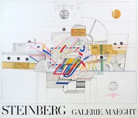 石版画 Steinberg - Saul Steinberg, Ticket via Airmail, Affiche en Lithographie, 1970