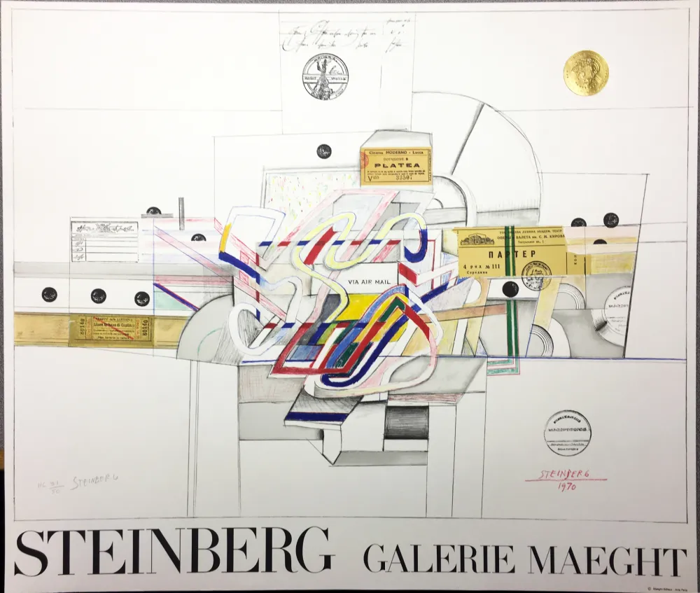 石版画 Steinberg - STEINBERG 1970. Galerie Maeght. Lithographie signée par l'artiste.