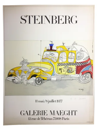 石版画 Steinberg - STEINBERG 1977. TAXI. Galerie Maeght. Épreuve de luxe signée.