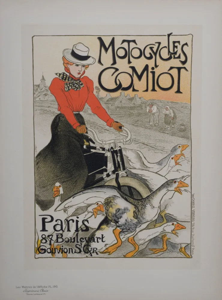 石版画 Steinlen - Motorcycles Comiot, Les Maitres de L’Affiche, 1899