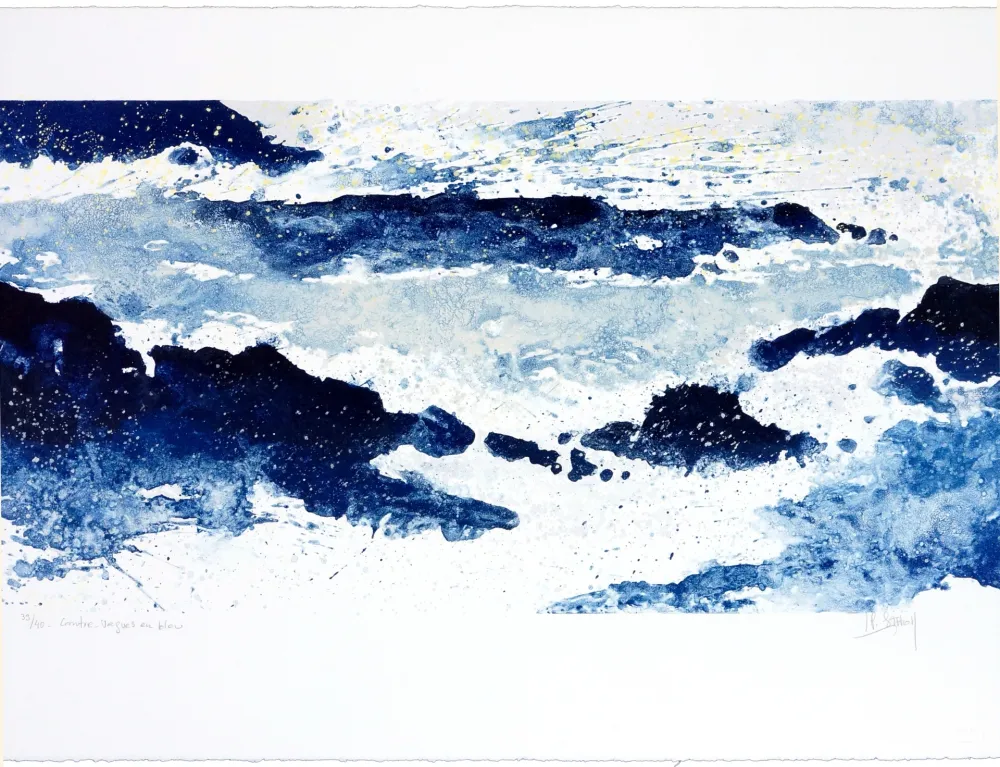 石版画 Stholl - Contre-vagues en bleu