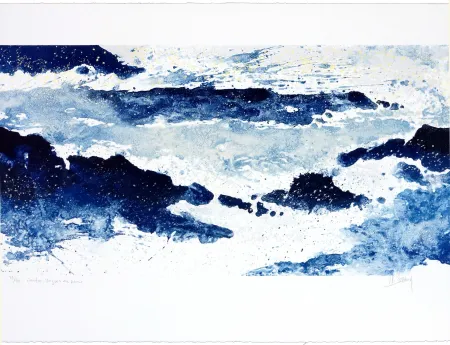 石版画 Stholl - Contre-vagues en bleu