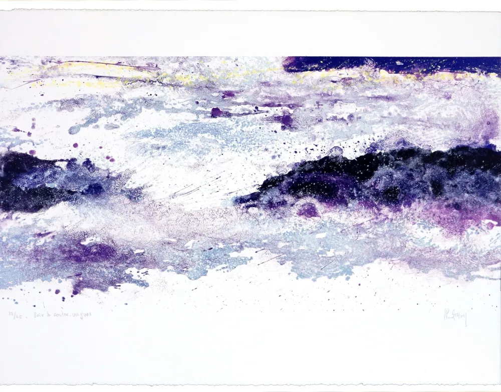 石版画 Stholl - Soir à contre-vagues