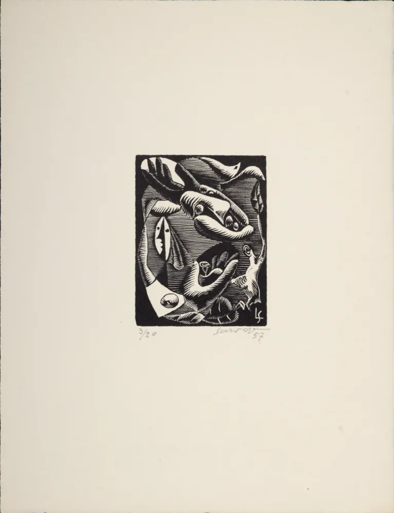 木刻 Survage - Composition surréaliste XXV (1), 1957