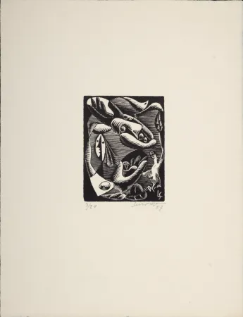 木刻 Survage - Composition surréaliste XXV (1), 1957