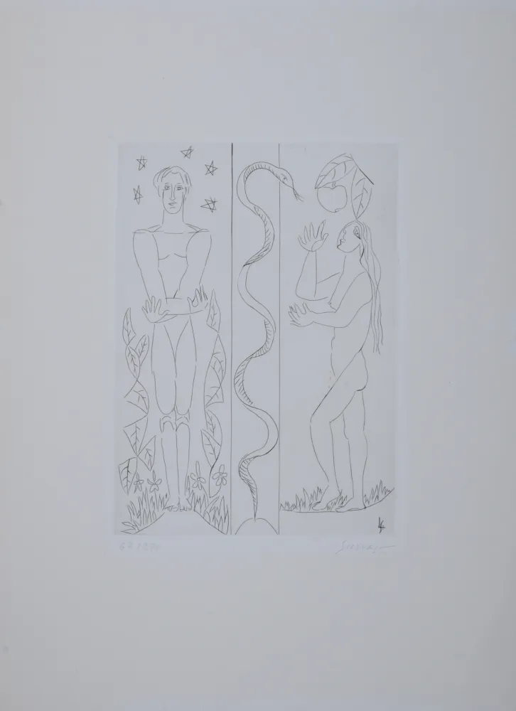 版画 Survage - Jardin d'Eden : Adam et Eve, vers 1930 - Hand-signed