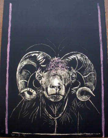 石版画 Sutherland - Tête de bèllier (de face)