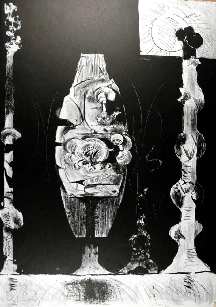 石版画 Sutherland - Trois formes debout