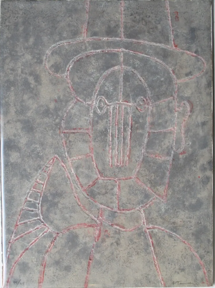 版画 Tamayo - Cabeza en fondo gris