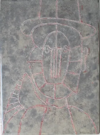 版画 Tamayo - Cabeza en fondo gris