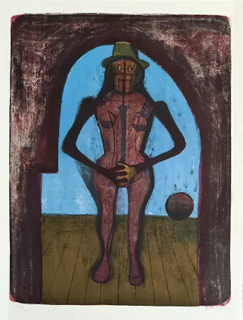 石版画 Tamayo - Femme au collant rose