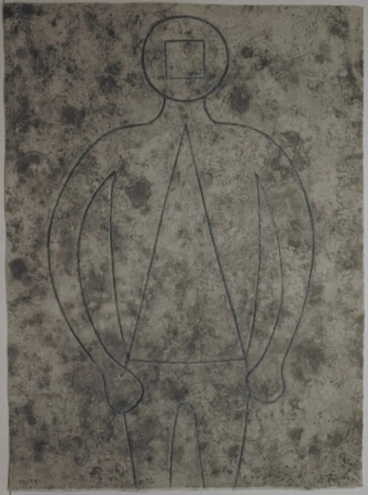 金刚砂版画 Tamayo - FIGURA DE HOMBRE EN AZUL CON FONDO GRIS