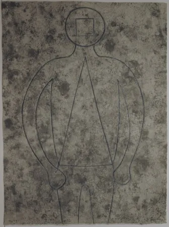 金刚砂版画 Tamayo - FIGURA DE HOMBRE EN AZUL CON FONDO GRIS