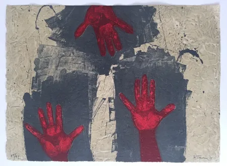 版画 Tamayo - Manos Sobre Fondo Azul