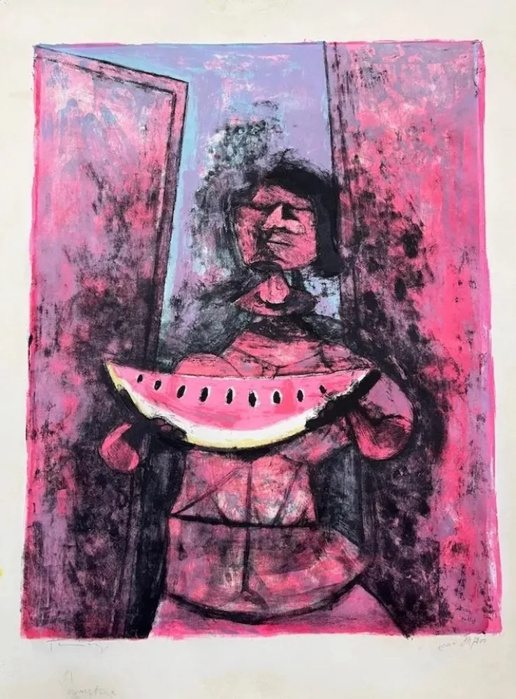 石版画 Tamayo - Mujer con sandia