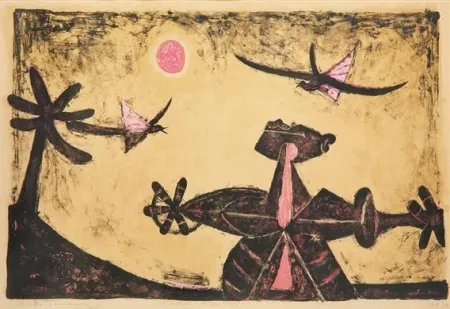 石版画 Tamayo - Observador de pajaros