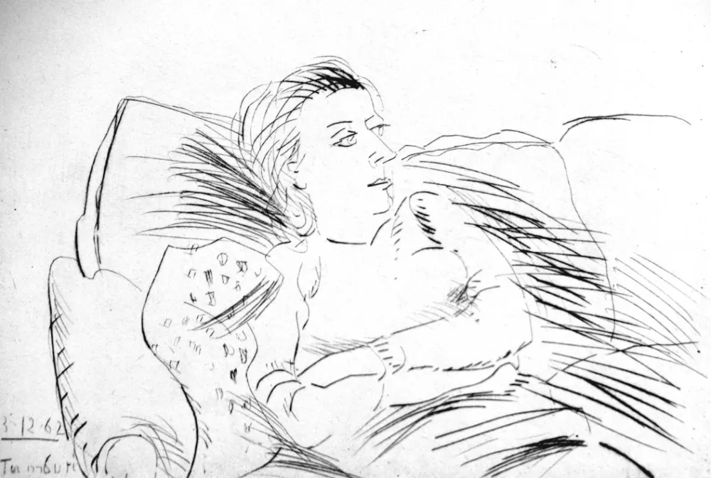 蚀刻版画 Tamburi - Donna sul divano