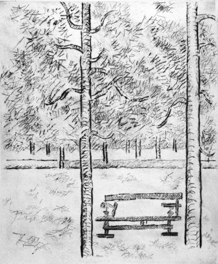 干刻版画 Tamburi - La panchina