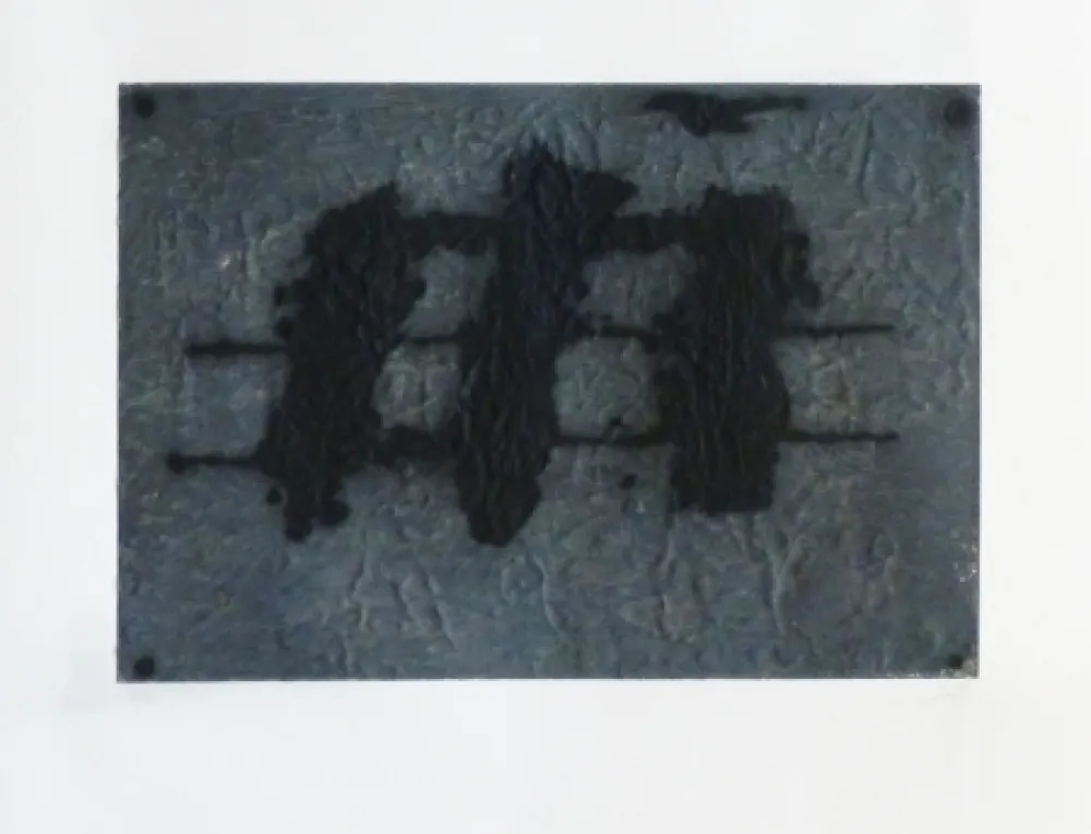 版画 Tàpies - 3 tâches et lignes noires 