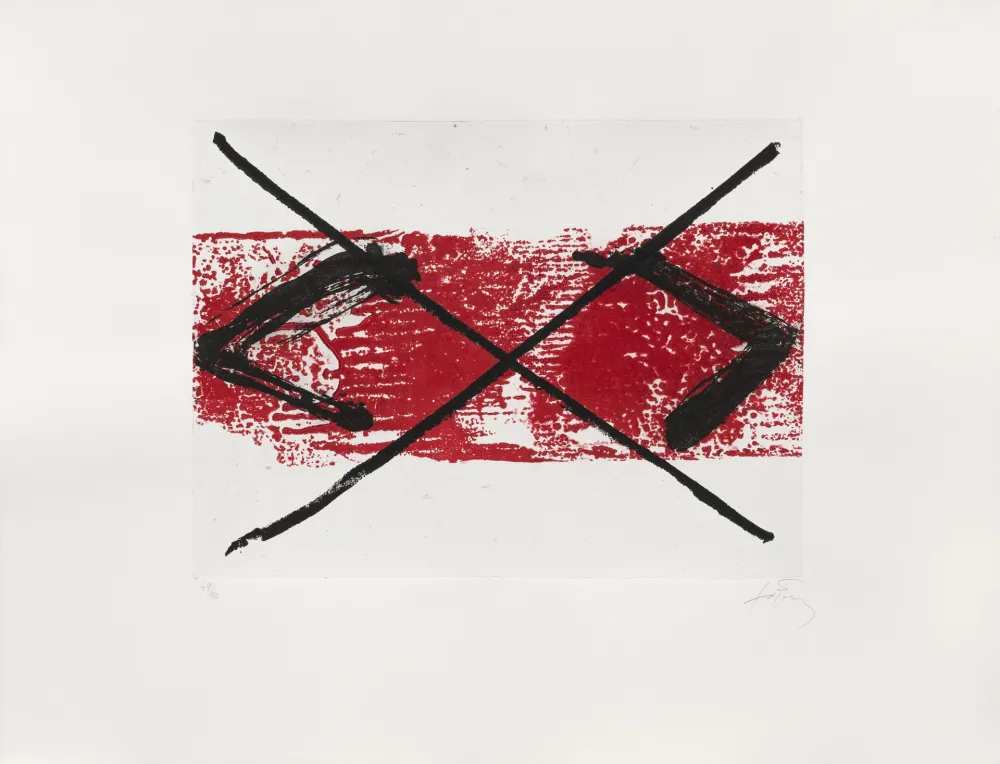 版画 Tàpies - Bande rouge 