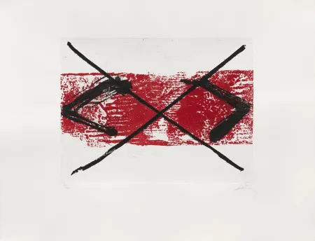 版画 Tàpies - Bande rouge 