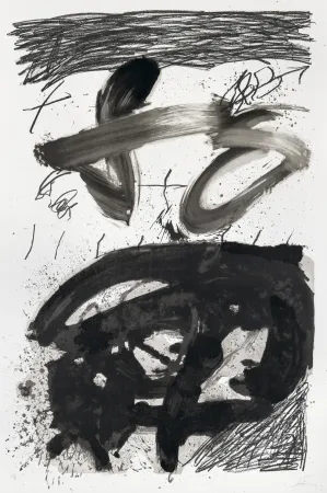 石版画 Tàpies - Calligraphique