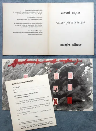 胶版印刷 Tàpies - CARTES PER A LA TERESA : Carton de présentation de l'ouvrage illustré de lithographies et collages (1976).