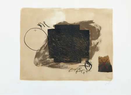 飞尘腐蚀法 Tàpies - Cercle croix et collage