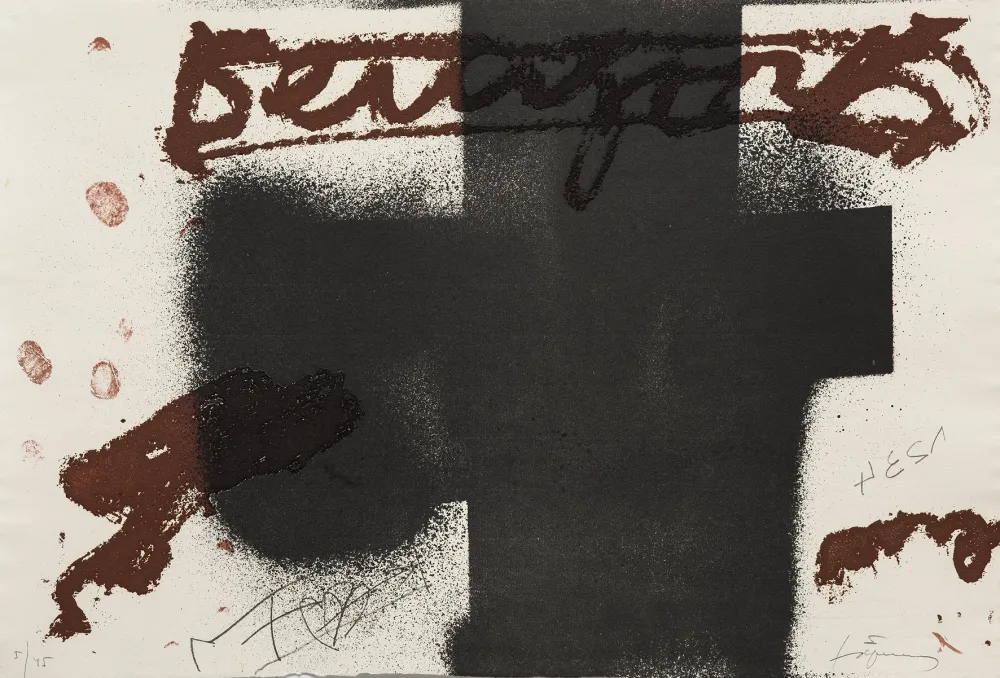 版画 Tàpies - Croix noire
