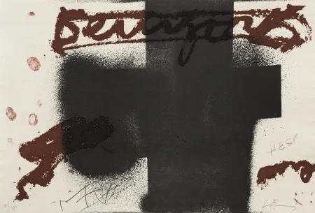 版画 Tàpies - Croix noire